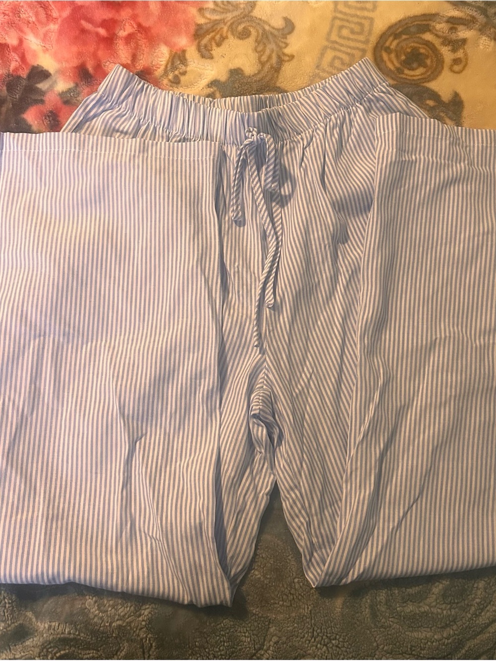 Striped Blue Kids Drawstring Bottoms